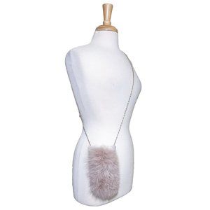 THE WINKING FOX: 100% Leather/Real Fox Fur Phone Crossbody w/ Rhinestone Trim